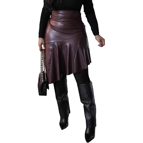 Sexyshine Women's High Waist Faux Leather Long Slit Skirt